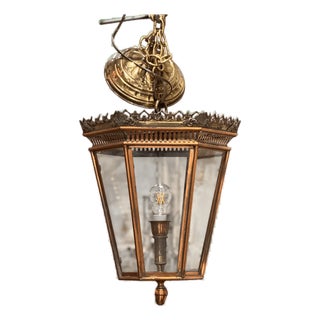 19th Century Italian Brass and Copper Wall Lantern With Beveled Glass Panels For Sale