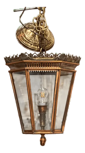 19th Century Italian Brass and Copper Wall Lantern With Beveled Glass Panels