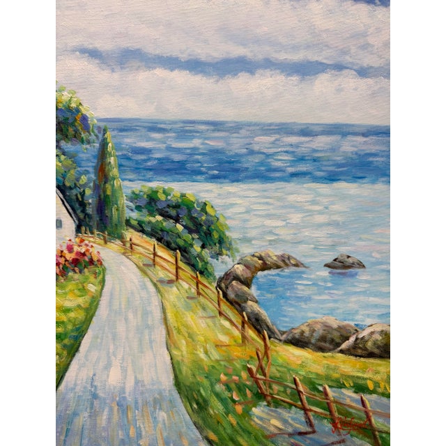 1980s 1980s Framed Impressionist Coastal Village Landscape Painting For Sale - Image 5 of 11