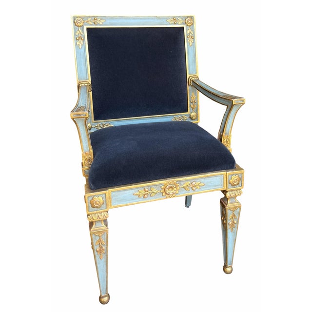 Hendrix Allardyce Neoclassical Venetian Style Giltwood Chair W Mohair - 1 of 2 Available For Sale - Image 4 of 9