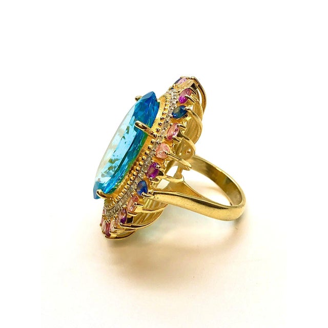 Bochic "Orient" Vintage Multi Sapphire, Topaz & Diamond Ring Set 18K Gold & Silver For Sale - Image 4 of 18