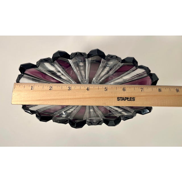 Purple Vintage Caesar Crystal Bohemiae Purple & Clear Hand Cut Vase For Sale - Image 8 of 9