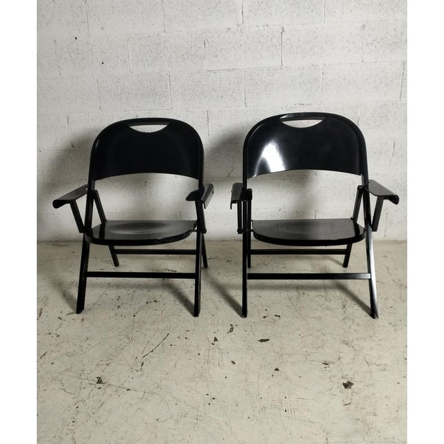 1970s Ginevra Folding Armchairs in Wood attributed to Achille and Pg. Castiglioni for BBB Bonacina, 1970s, Set of 2 For Sale - Image 5 of 10