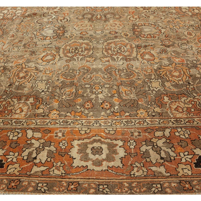 19th Century 19th Century Indian Amritsar Brown, Beige and Salmon Wool Rug For Sale - Image 5 of 8