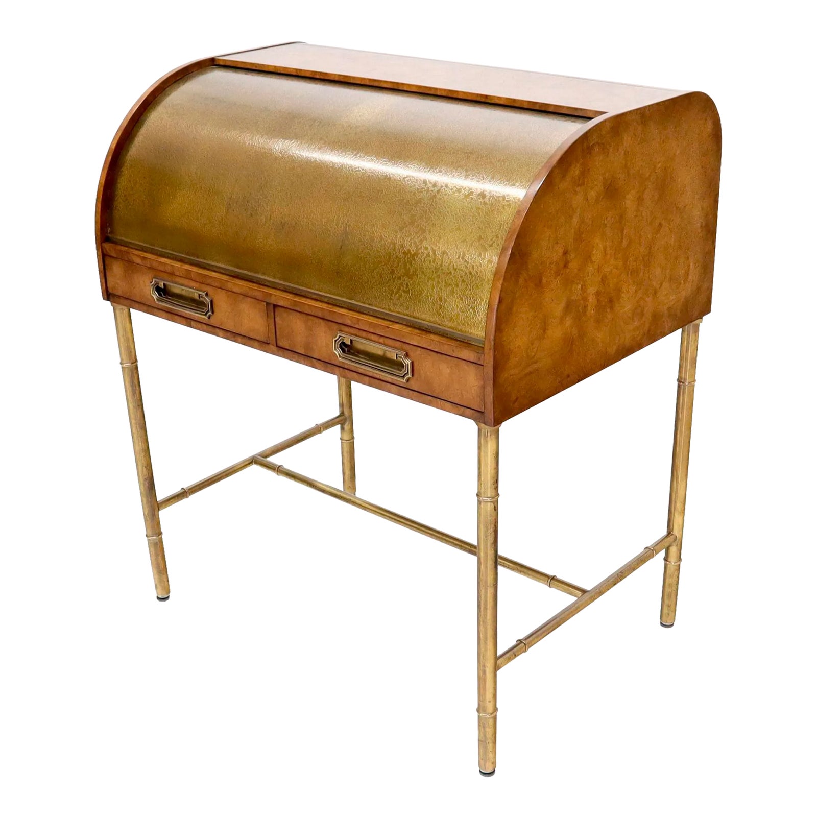 Mastercraft Compact Brass Cylinder Roll Top Desk Writing Table Chairish