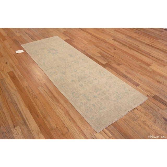 Soft Pastel Ivory Cream Modern Turkish Oushak Design Runner Rug For Sale - Image 4 of 12