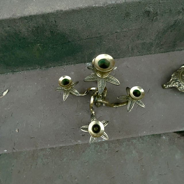 1950s Vintage 1950s Saudi Arabian Meets Rococo Brass Candelabras a Pair. For Sale - Image 5 of 8