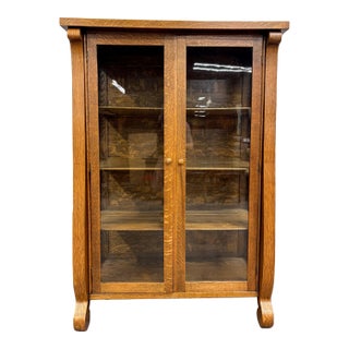 Antique Mission Arts & Crafts Quarter Sawn Oak Bookcase Display Cabinet For Sale