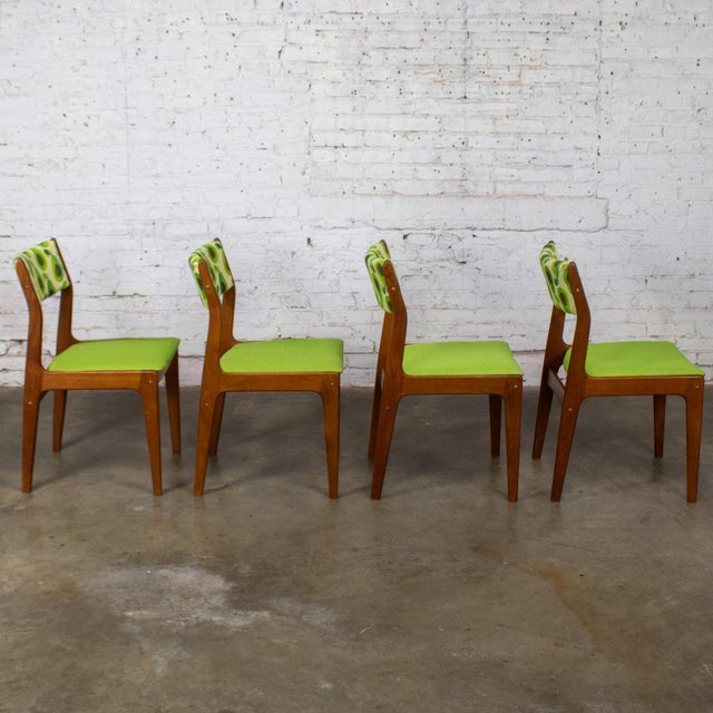 Avocado 1970’s Scandinavian Modern Dining Chairs by D Scan W/ Teak Frames & Avocado Fabric Set of 4 For Sale - Image 8 of 18