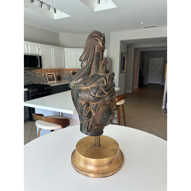 Bronze Vintage Gilt Bronze Bust Giltwood Stand Buddhist Deity Kannon Bosatsu For Sale - Image 8 of 17