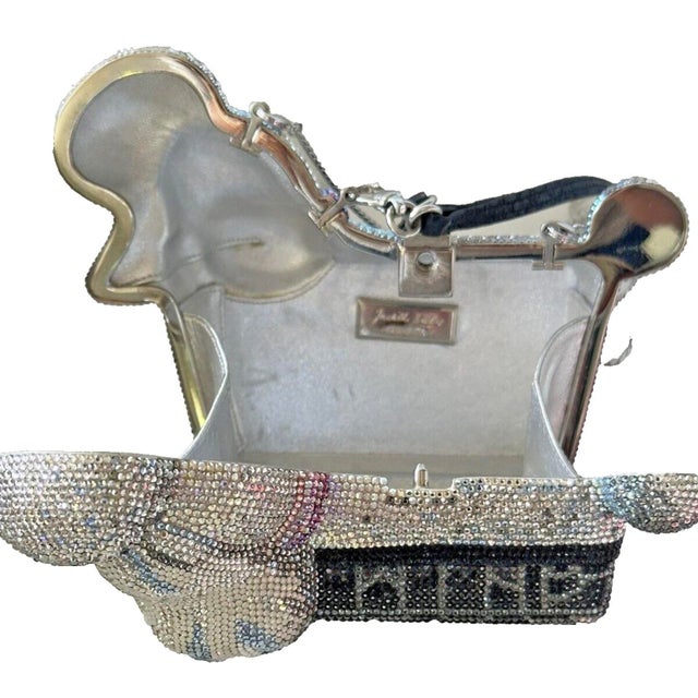 Metal Judith Leiber Poodle Dog Phoebe Crystal Minaudière Wrist Shoulder Evening Bag Animal For Sale - Image 7 of 14