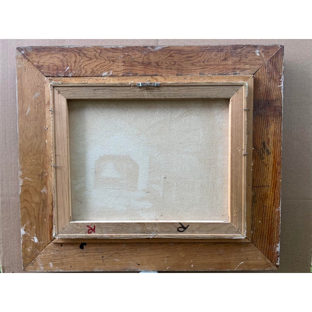 Wood Late 20th Century Landscape Oil Painting, Covered Bridge Forest, Contemporary by Cerbone, Framed Carved Wood Linen Mat For Sale - Image 7 of 10