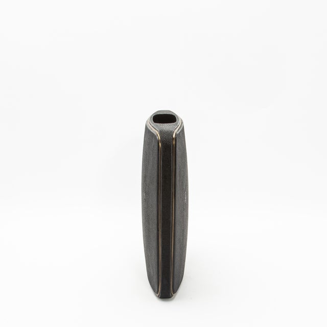 Modern Shagreen Vase With Brass Details by R&y Augousti For Sale - Image 3 of 9