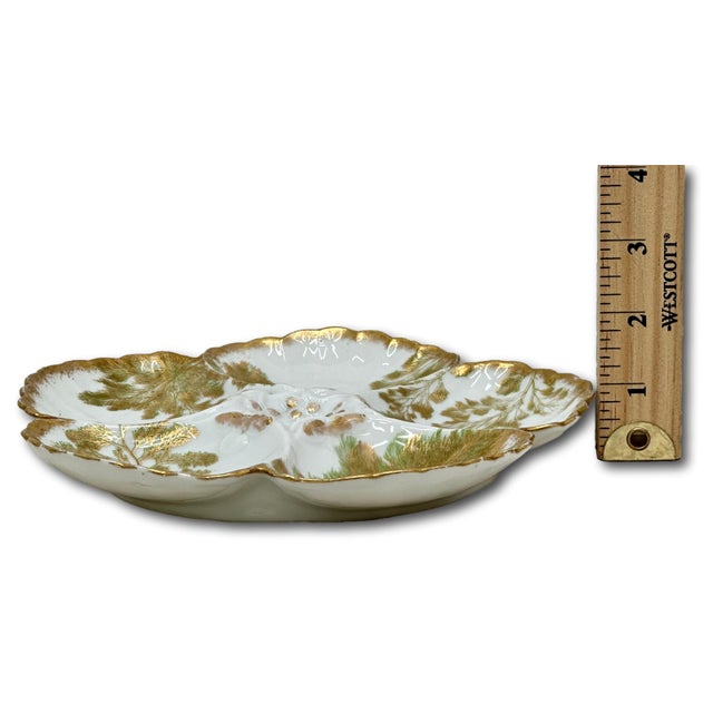 Antique French Limoges Porcelain Oyster 22k Gold & Ferns Decorated Plates Set of 7 For Sale - Image 17 of 18