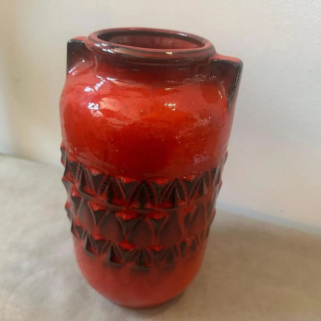 Mid-Century Modern 1970s Fat Lava Red and Black Ceramic German Vase For Sale - Image 3 of 11