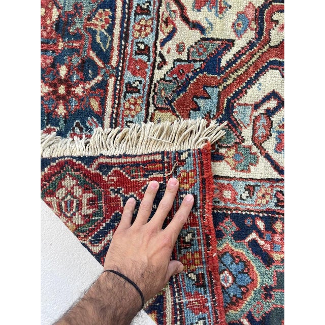 Blooming Jungle Antique Heriz Eggshell Linen Ground Rug 8 x 11 For Sale - Image 10 of 13