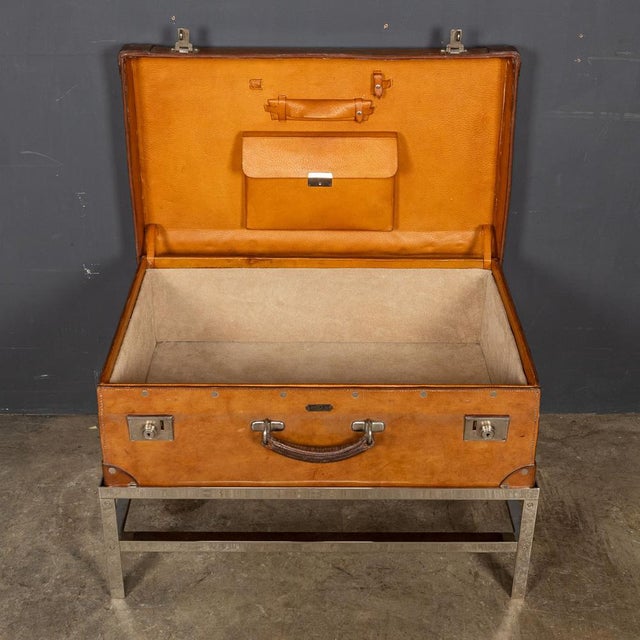 English Leather Trunk on Metal Stand, 1910s For Sale - Image 6 of 18