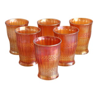 Vintage Fenton Scale Band Marigold Carnival Glass Tumblers - Set of 6 For Sale