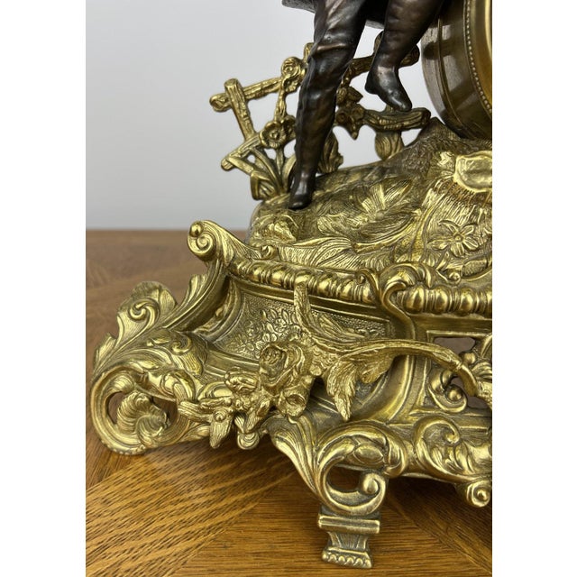 Vintage Style Brass Figurine Mantel Clock For Sale - Image 6 of 13