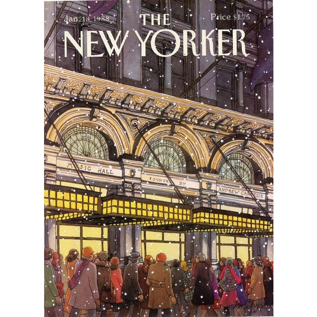 Original vintage New Yorker magazine cover dated January 18, 1988 featuring a Carnegie Hall theme. Based on an...