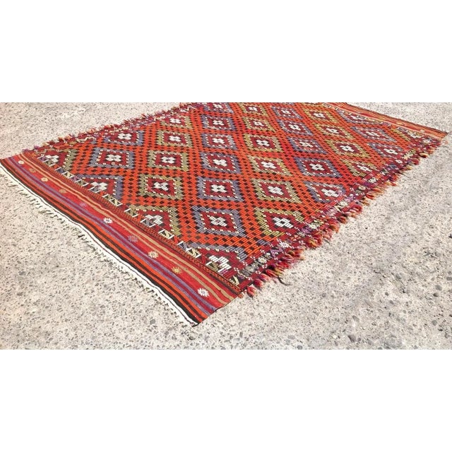 Boho Chic Vintage Handwoven Turkish Kilim Rug - 6' X 9'4", X For Sale - Image 3 of 8