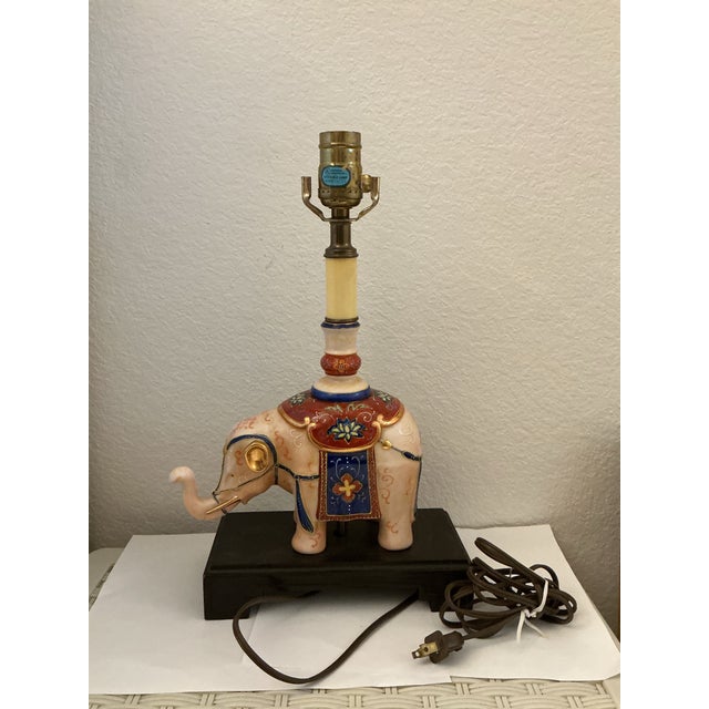1960s Rare Vintage Frederick Cooper Chinoiserie Hand-Painted Ceramic Elephant Lamp For Sale - Image 5 of 12