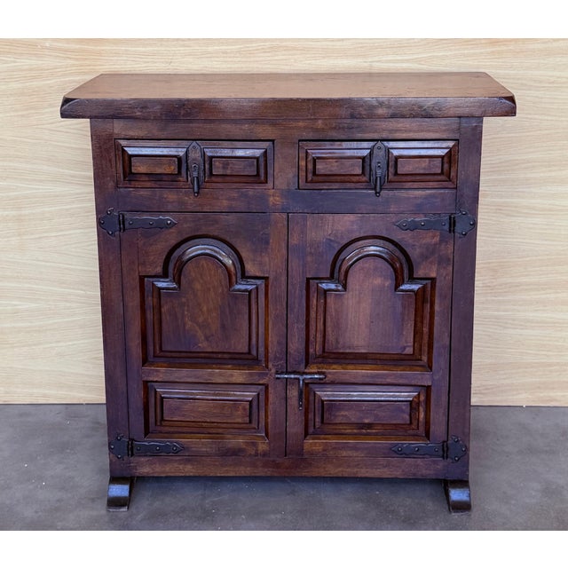19th Spanish Baroque Carved Walnut Narrow Two Drawer Credenza or Buffet For Sale - Image 18 of 18