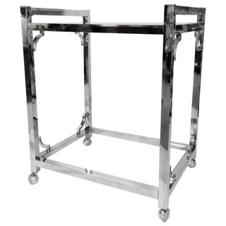 Vintage Milo Baughman Chrome & Glass Fretwork Rolling Cart For Sale