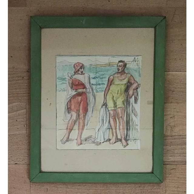 Armand Cacheux, Retour de baignade à la plage, Watercolor and Crayon on Paper, Framed For Sale - Image 9 of 9