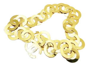 1980s Chanel Vintage Gold Plated Giant Ring Necklace Belt