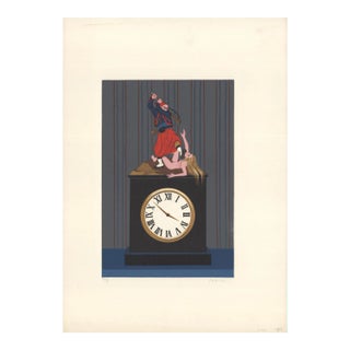 1980 Felix Labisse 'L'Horloge (The Clock)' Surrealism Gray,Multicolor France Lithograph For Sale