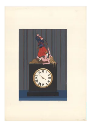 1980 Felix Labisse 'L'Horloge (The Clock)' Surrealism Gray,Multicolor France Lithograph