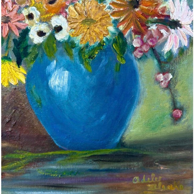 1940s Wpa Suffragist Artist Adele Clark Framed Rare Floral Impressionist Oil Painting For Sale - Image 10 of 18