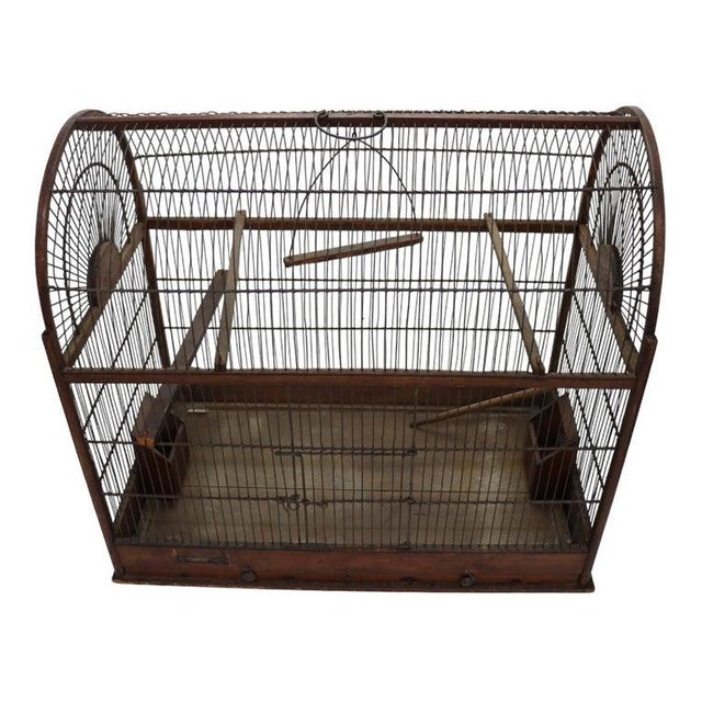 Antique English Wire & Wood Finch Bird Cage 19thC For Sale - Image 4 of 8