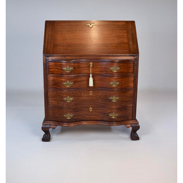 Chippendale Mahogany Secretary Slant Top Desk, 1920's For Sale - Image 14 of 16