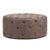 French Country Round Tufted Ottoman - Eggplant Brown Linen For Sale - Image 3 of 4
