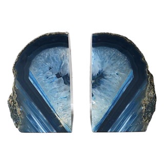 Blue Agate Onyx Bookends or Decorative Objects, Pair For Sale