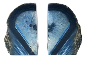 Blue Agate Onyx Bookends or Decorative Objects, Pair