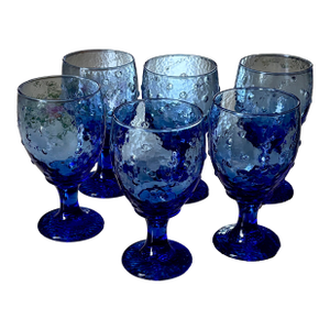 6 Vintage Cobalt Blue Stemmed Goblets (12 Oz).