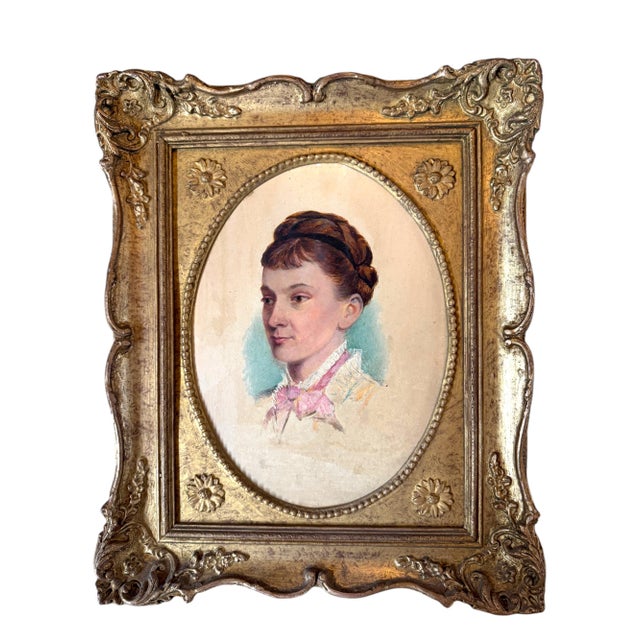 Antique Fine Art Pair of John Hardwicke Lewis Portrait Paintings in Ornate Gilt Frames - 1874 For Sale - Image 4 of 11