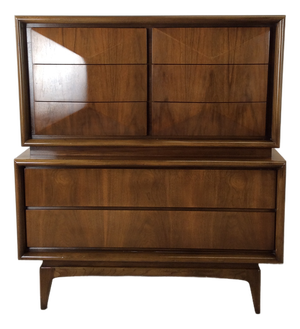 Mid Century Modern Highboy Dresser With Diamond Fronts by United Furniture