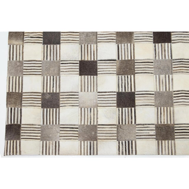 Contemporary Contemporary Leather/Wool Patch Rug in Earthy Tones For Sale - Image 3 of 7