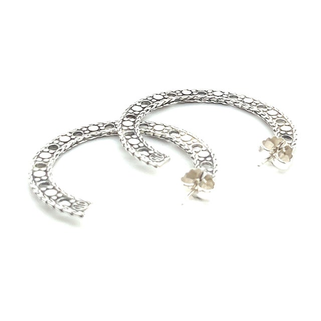 Metal 1990s Pair of John Hardy Estate Dot Flat Hoop Earrings 1.95" Sterling Silver For Sale - Image 7 of 7