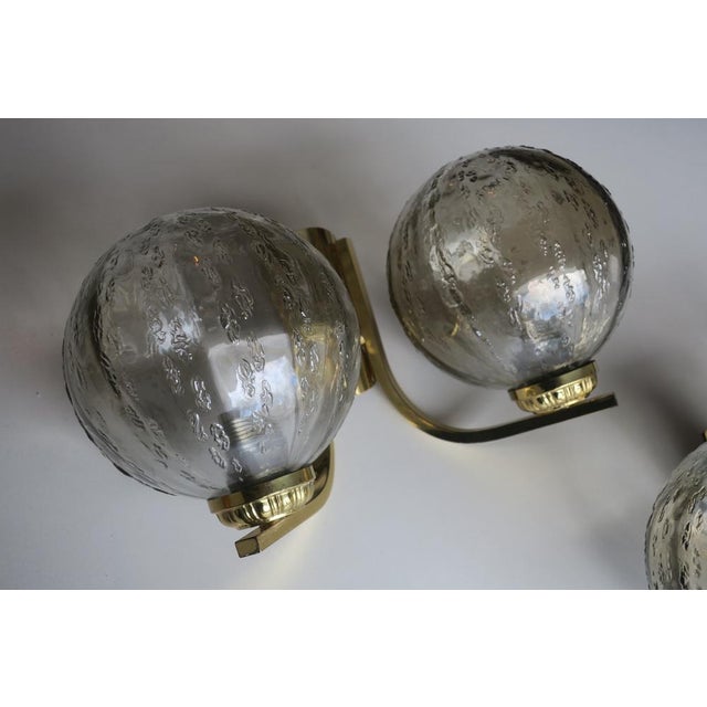 Mid-Century Modern Brass & Glass Double Wall Lights, 1970s, Set of 2 For Sale - Image 3 of 14