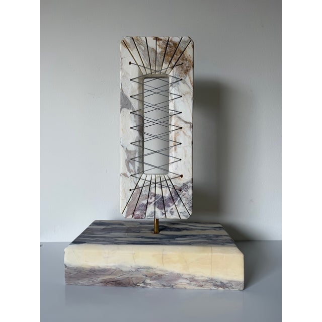 1980’s Italian Postmodern Geometric Abstract Carved Calacatta Viola Marble Sculpture For Sale - Image 4 of 12