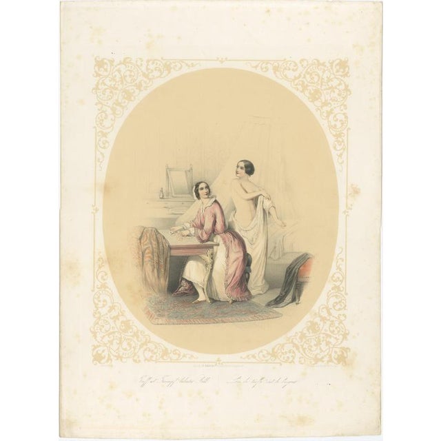 Bülow, Set of Three Erotic Boudoir Lithographs, 1850, Lithograph For Sale - Image 4 of 13