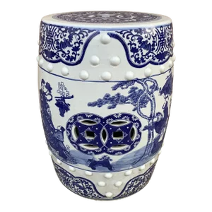 Late 20th Century Chinoiserie Blue and White Porcelain Garden Stool