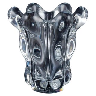 Vintage French Art Deco Glass Vase in Crystal, 1930s For Sale