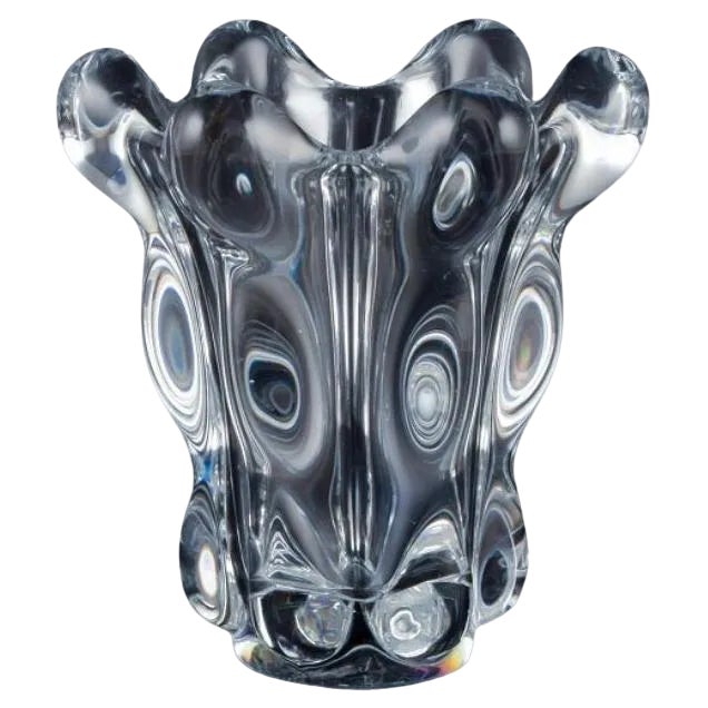 Vintage French Art Deco Glass Vase in Crystal, 1930s For Sale