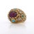 Vintage Ruby Rose Cut Diamond & Turquoise 18k Gold Ring, Size 8 For Sale In Miami - Image 6 of 7